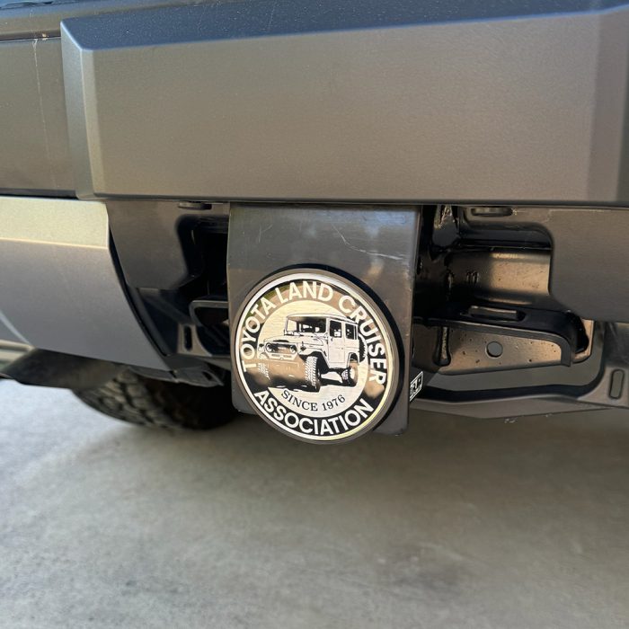 Toyota Land Cruiser Association Hitch Cover installed view.